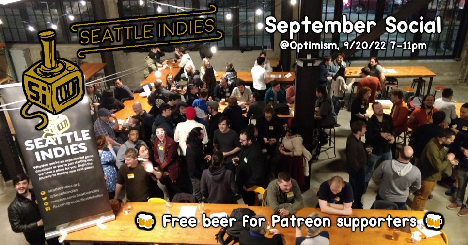 See you tonight at @OptimismBrewing for the September Seattle Indies Social! #indiedev #gamedev