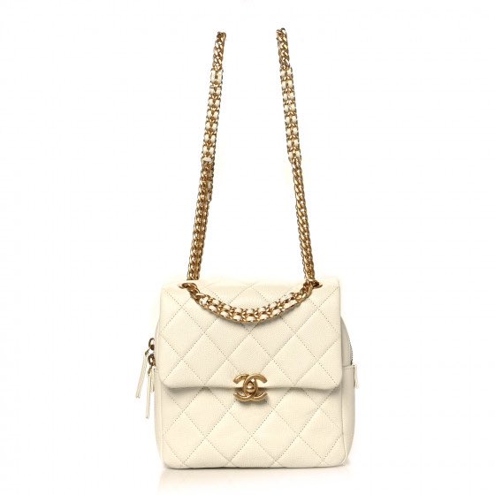 Chanel Melody Quilted Square Backpack, White Caviar with Gold Hardware,  Preowned in Box WA001
