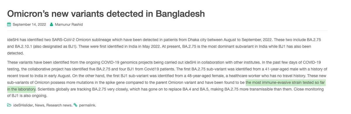 jessicacadams's tweet photo. https://t.co/BDm8QzNazT #Omicron #Covid_19 #BJ1 #Variants Dr. Firdausi Qadri leads the Institute for Developing Science and Health Initiatives. The most immune-evasive Covid yet is here. It's called BJ1. It's arrived right on cue with the astrology forecast. https://t.co/P8O9K3QCBK