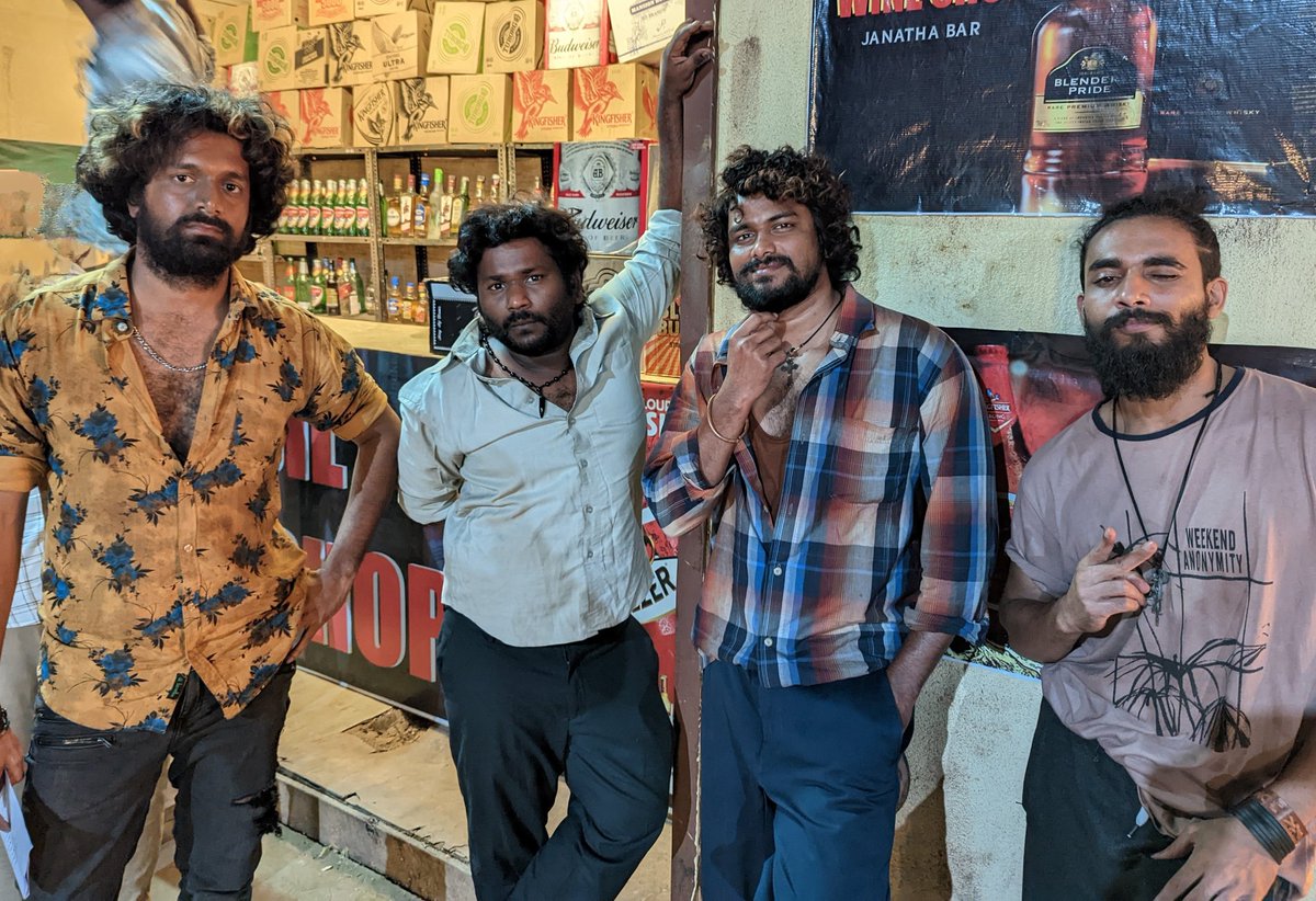 Just a pic of the #ATM Boys chilling between shots at 'Jill Jill Janatha Bar' (obviously a set 😅). <a href="/VJSunnyOfficial/">VJ Sunny</a> <a href="/KrishnaBurugula/">Krishna Burugula</a> <a href="/ravirajdance/">RaviRaj</a> <a href="/RoielShree/">Roiel Shree</a> #VJSunny