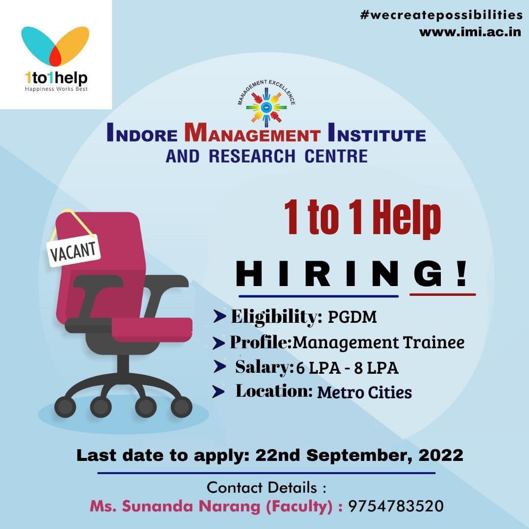 imi_college's tweet photo. 1to1HELP HIRING! Campus placement drive at @imi_college 

To register click below : 
https://t.co/Vjexec1wSR 
#Recruitment #Campus #IMI @NarangSunanda @2307_parul https://t.co/zTynhjW8J2