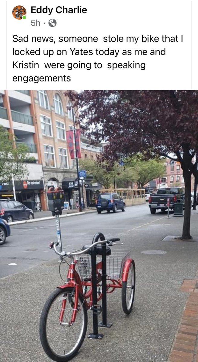 Can you help @EddyCharlie5 get his bike back? Eddy gives tirelessly to others… here’s hoping someone can give back to him. #yyj