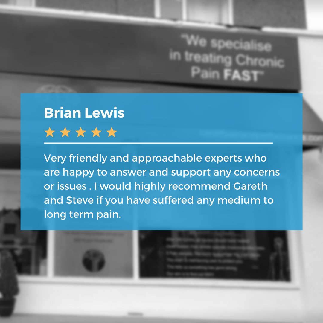 Very friendly and approachable experts who are happy to answer and support any concerns or issues . I would highly recommend Gareth and Steve if you have suffered any medium to long term pain.

#chronicpain #cardiff #treatments #backpain #shoulderpain #theraphy  #osteopath