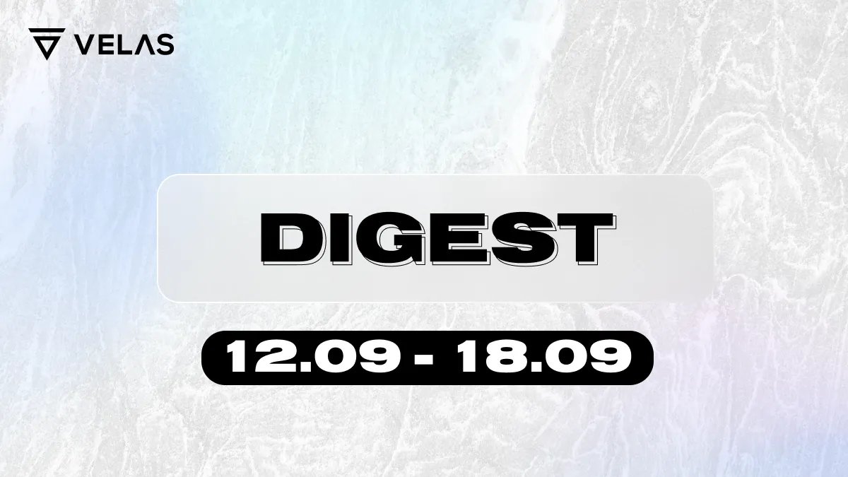 #VelasWeeklyDigest  
Let's talk about the main events of the past week, September 12 to September 18.
All of the tech and 🔝-trending blockchain news, collected here.

Don't miss the next posts!
📲Read more: velas.com/pdf/velas_dige… 

#Crypto #Blockchain #DeFi #Dapps #DigistNews