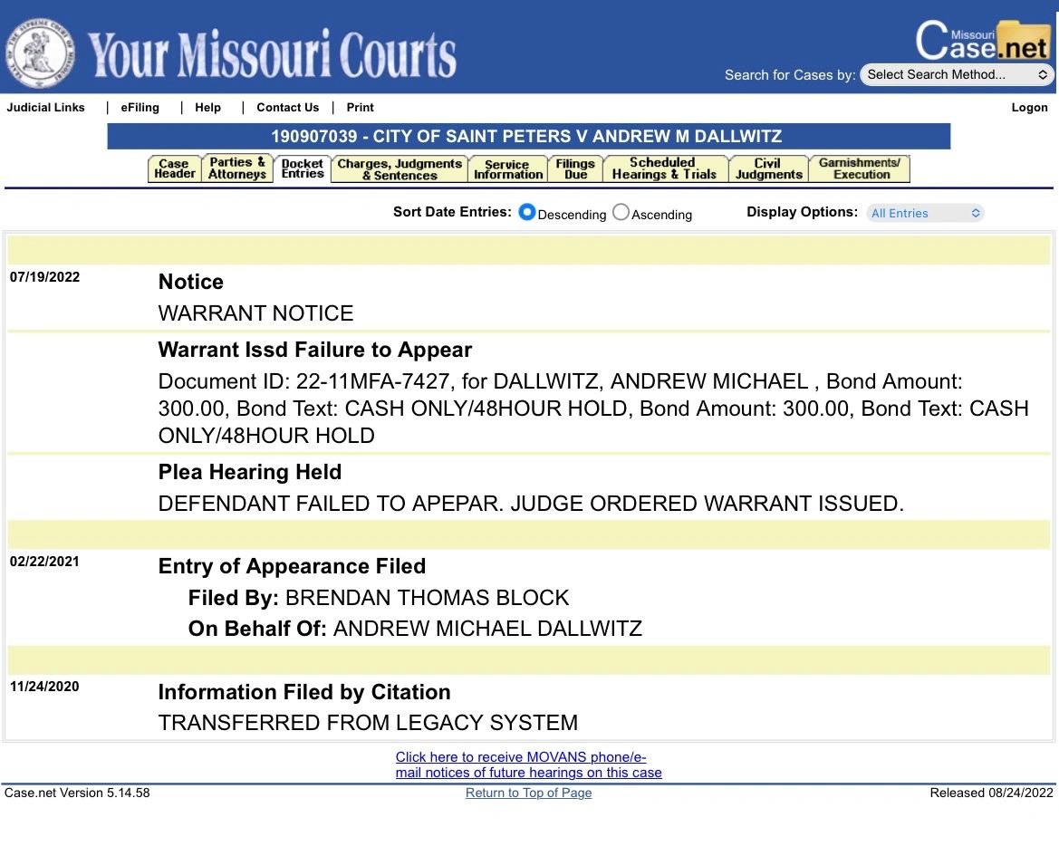 Just an update. Andy Dallwitz the owner of the longshot marina who was hosting the rat run at unopened bar in portage Des Sioux has warrants out for his arrest for stealing. Details can be found here:

courts.mo.gov/casenet/cases/…