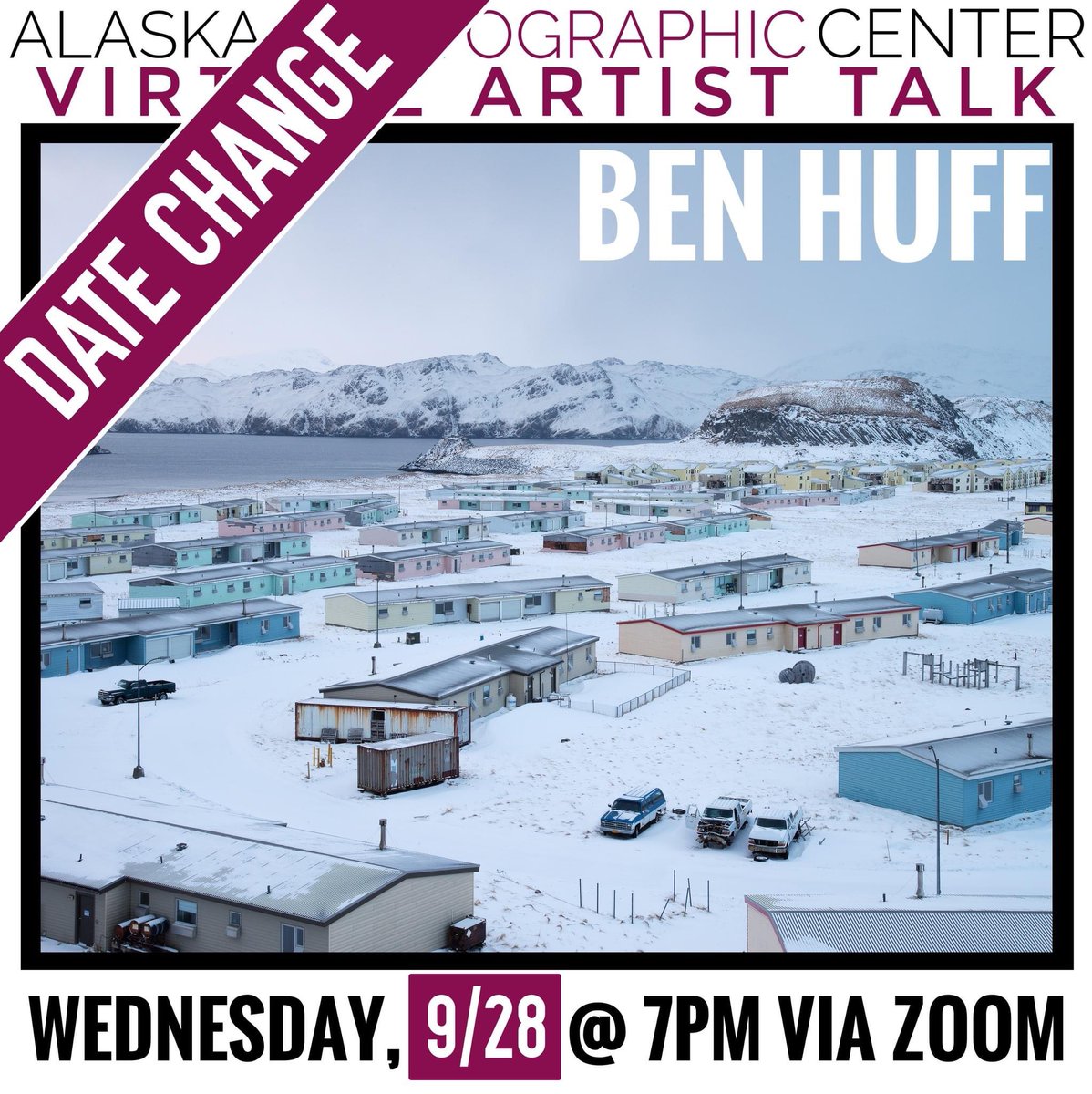 akphotocenter's tweet photo. Apologies for the late date change, but we've had to postpone the Ben Huff talk until 9/28 at 7pm! 

https://t.co/6eQQwkibnk

#photography #artisttalk #photowednesdays #virtualartisttalk #benhuff #juneau #icefogpress #glaciers #haulroad #alaska https://t.co/Br1weJmkDh