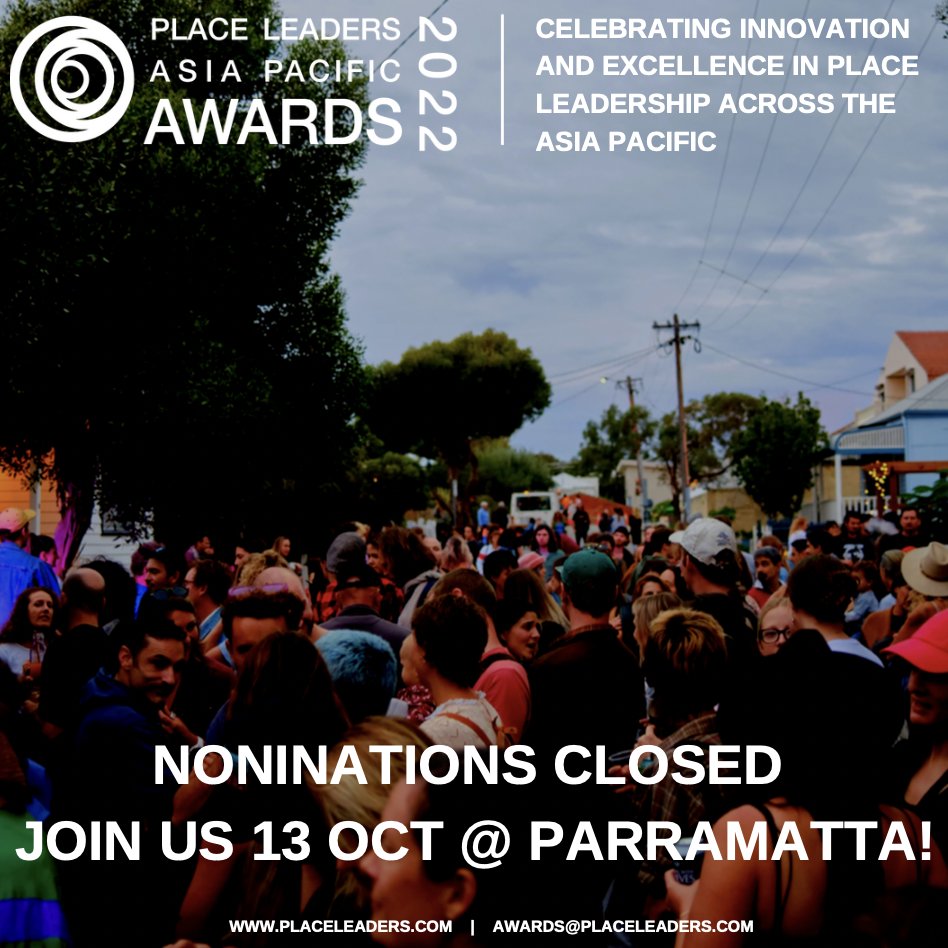 Thank you to everyone who has submitted for the Place Leaders Awards 2022. The Awards are taking place from 5pm on Thursday 13 October at 4PS Business &amp; Events Centre, Parramatta NSW. Registrations will open next week, and places will be limited.