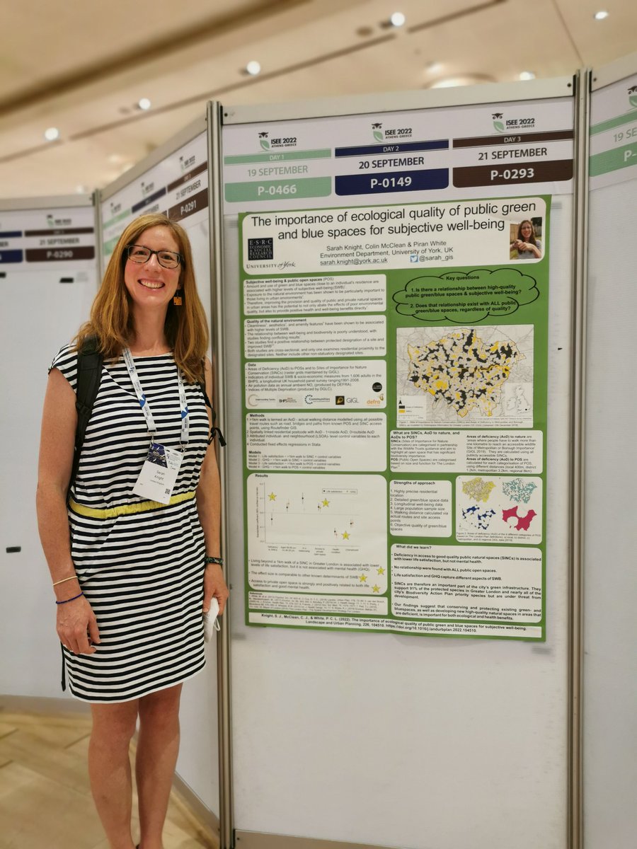 Are you at #ISEE2022 & interested in biodiversity? Want to chat about how the ecological *quality* of urban green/blue spaces relates to well-being? Love GIS? Then come & see me & my poster today (Wed) during your coffee/lunch break! @ISEE_global