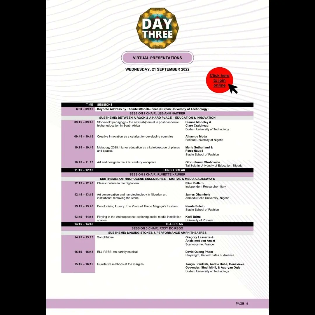 It’s Day 3 of #DUTDigiFest9 #ARK2022

💻 The virtual programme starts today and we are so excited to connect with our presenters from around the world. Join the sessions on the link below.
 teams.microsoft.com/l/meetup-join/…