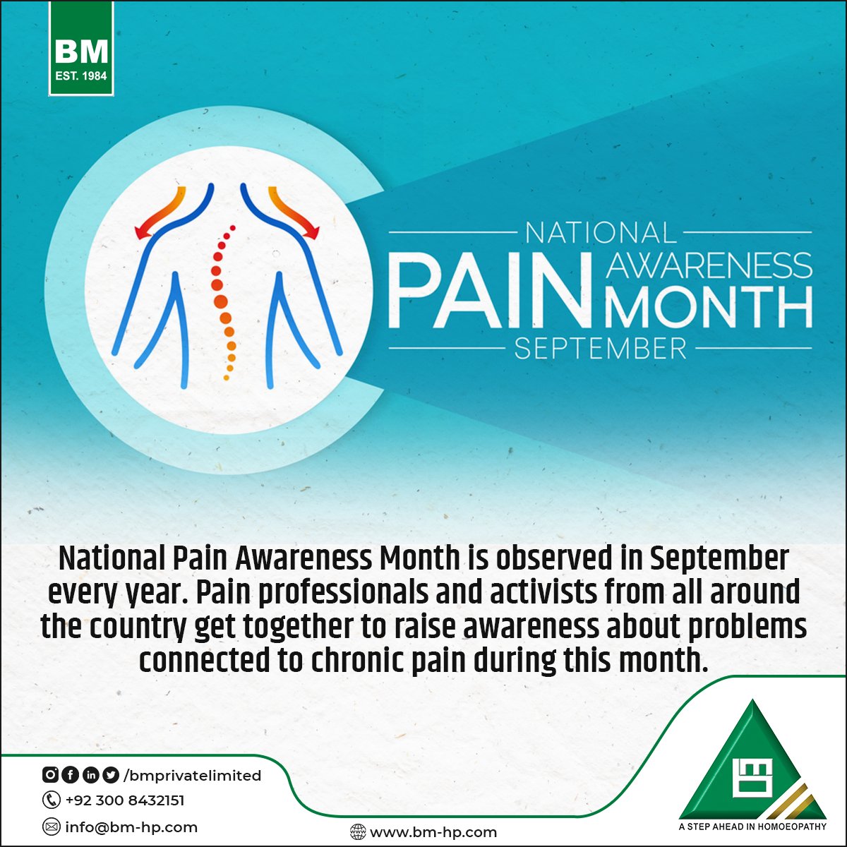 bmprivatelimite's tweet photo. National Pain Awareness Month|September
#BM #Health #Fitness #Pharmaceuticals  #BMPrivateLimited #BMPharmacy #BMProducts #BMPharmaceuticals #Medicines #BMMedicines #BMSyrups #Remedies #BMTabletsSeries #Day #BMDropSeries #MotherTincher #Biochemic
#National #Pain #Awareness #Month https://t.co/ayBqHlRcgA