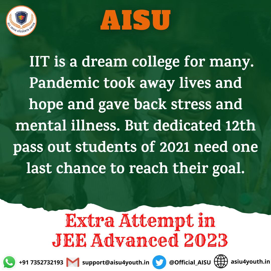 AisuBihar's tweet photo. ATTENTION ⚠️⚠️!!  #JEEAdvanced2023 Aspirants
Pls Participate in Today's
MEGA TWITTER CAMPAIGN For An Extra Attempt in JEE Advanced 2023 For 2021 (XII Passed Students) 

Date: 21 Sep 2022
Time: 07:00 PM - 09:00 PM
Hashtag : will be Announced by Team @Official_AISU https://t.co/4g9CTvVFrm