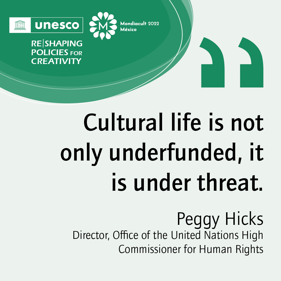 UNESCO's tweet photo. It is our right to participate in:

🧡 Cultural life
💛 Diversity of expressions
💚 Cultural Heritage 

When we #SupportCreativity, we support one another:
https://t.co/ERURvyFVFK #MONDIACULT2022 https://t.co/wnkNnmyDeD