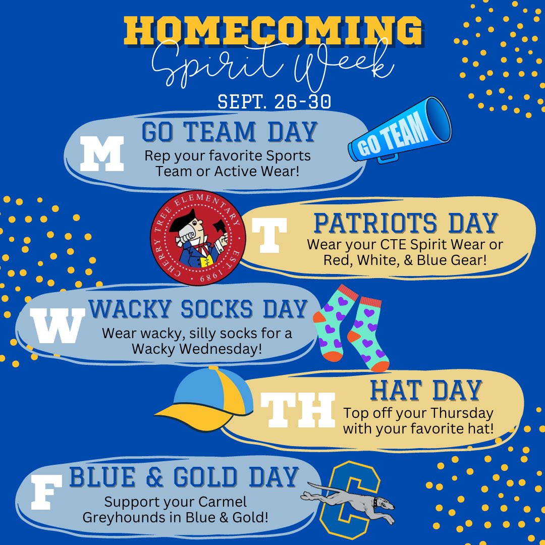 Next week, we will have spirit days to celebrate CHS homecoming!