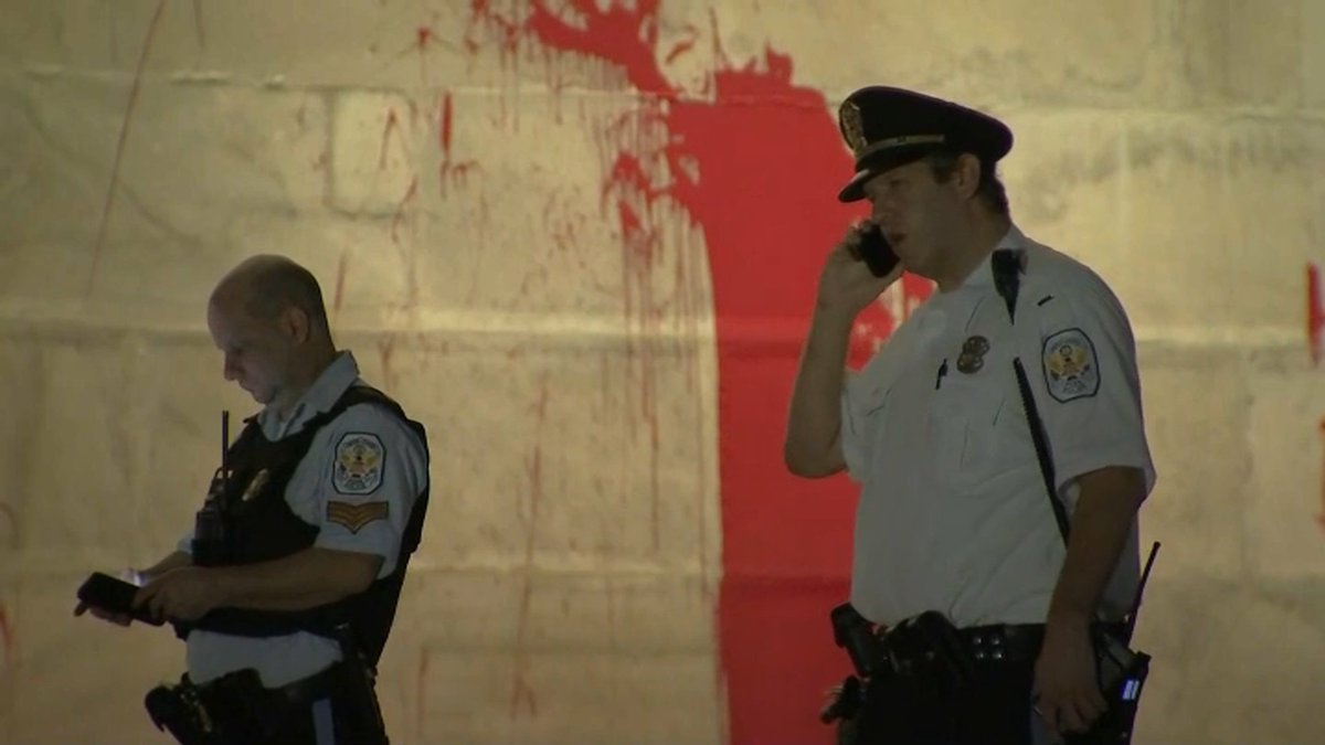 NEW: U.S. Park Police arrest man who poured a can of red paint on the base of Washington Monument tonight and wrote the message "have you been f--- by this, gov says tough s----" 
<a href="/nbcwashington/">NBC4 Washington</a>