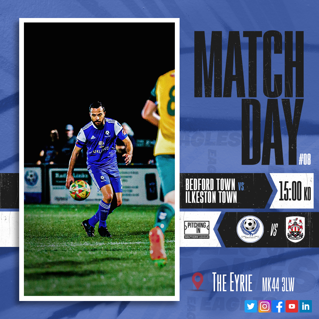 BedfordTown's tweet photo. 🔵 | 𝙈𝘼𝙏𝘾𝙃𝘿𝘼𝙔

🆚 @ilkestontown_fc
 🏟 The Eyrie
🏆 #PitchingIn Southern League Premier Central
⏱ 3pm KO
🎟️ https://t.co/0wmAUXq2KF

👀 Match Preview 👇
https://t.co/4ZyLyoxkSo

📄 Team news at 2:30pm

#BTVIT // #BeThe12thMan // #COYE https://t.co/F4IQN6jDyo