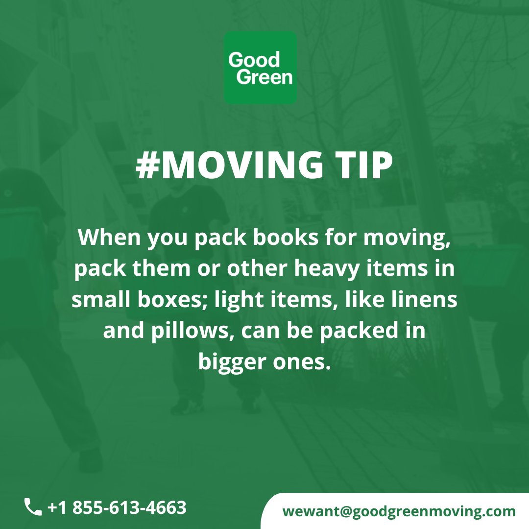 GoodGreenMoving's tweet image. Did you know ❓

Large boxes packed with heavy items not only make the job harder but also have a better chance of breaking.  😱 

✅ Have a safe move by using #LetsGoGoodGreen for FREE use of our moving bins on your next move with us 

#homemoving #homepacking #goodgreen