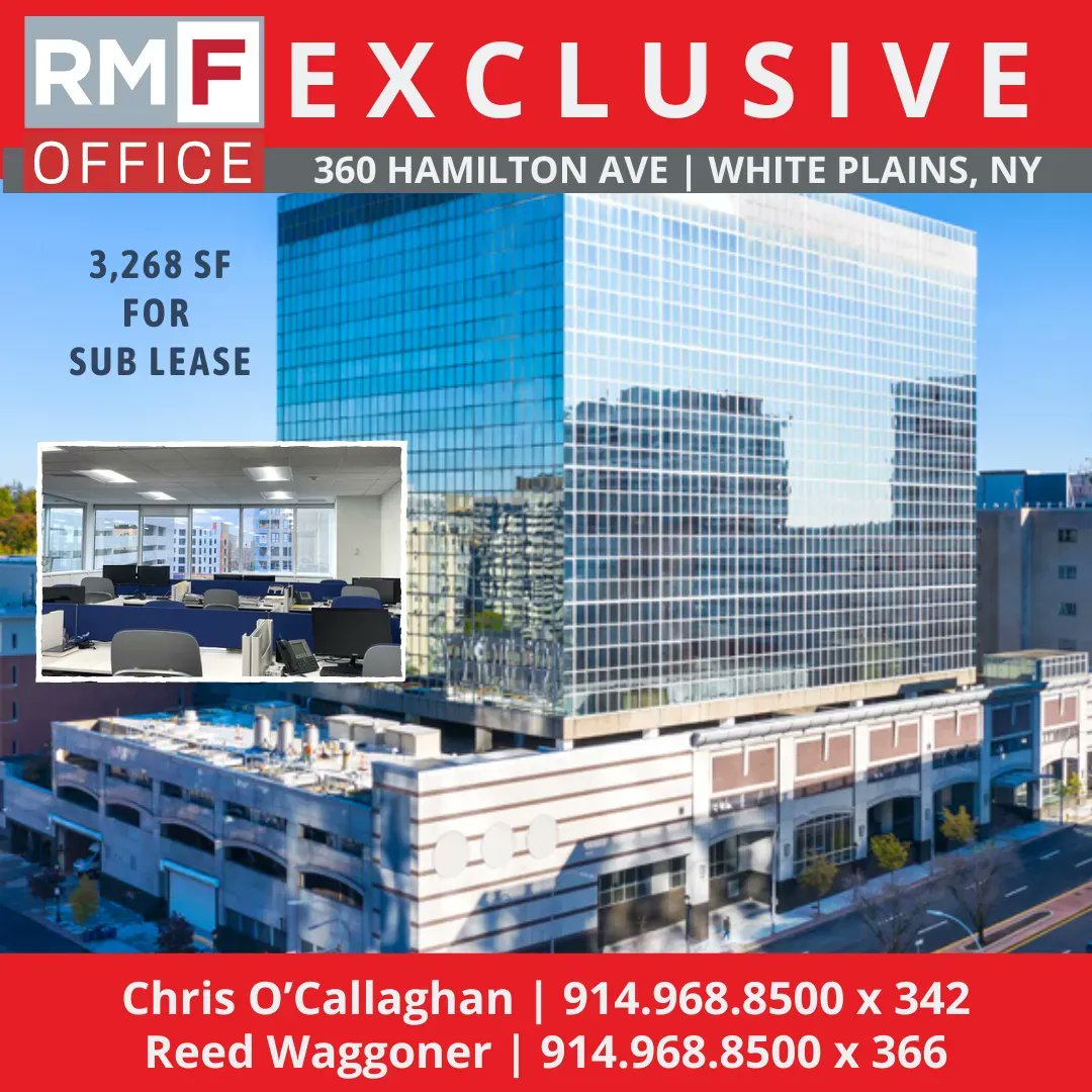 RMFriedlandCRE's tweet photo. Check out this new short term plug and play sublease available in White Plains located at Class A 360 Hamilton Avenue with DIRTT furniture/wall technology construction. Brochure::https://t.co/tbso3jnxgT 

Contact Chris O’Callaghan and Reed Waggoner at 914-968-8500 https://t.co/pYxtMekefF