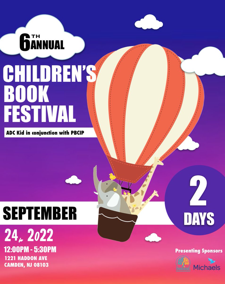 adc_kid's tweet photo. We are 2 DAYS AWAY!! @ADC_Kid's 6th Annual Children's Book Festival  happening this Sat., Sept. 24th, 12PM-5:30PM 1221 Haddon Ave, Camden NJ 08103. 

Thank you to our presenting sponsor The Michaels Organization. And PBCIP. See you all there!! https://t.co/tFd60jmWSZ