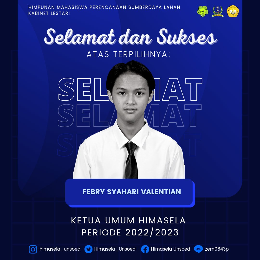 [CONGRATULATION]

Selamat dan Sukses..

Selamat atas terpilihnya Febry Syahari Valentian (A0B021061) sebagai Ketua Umum HIMASELA Periode 2022/2023. Semoga dapat mengemban amanahnya dan semakin meningkatkan kinerja serta peran organisasi.