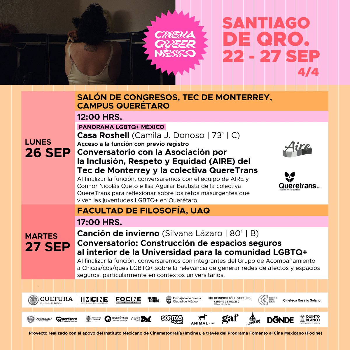 DOQUMENTAmx's tweet photo. ¡@CinemaQueerMX_ llega a Querétaro! 🙌🏼⁣
⁣
Descubre todas las actividades que tienen preparadas para ti a partir del 22 de septiembre 🎟⁣
⁣
¡Nos vemos por ahí! 🌟 https://t.co/Yejrqbmmwt