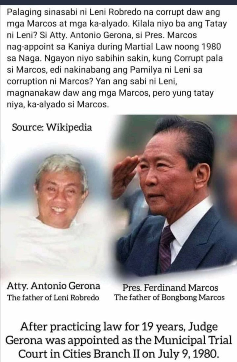 Ama ni Leni Robredo,appointee ni FEM noon bilang isang huqis sa kanilang probinsya at shportado ang Martial Law,ano na🤣👁😛
