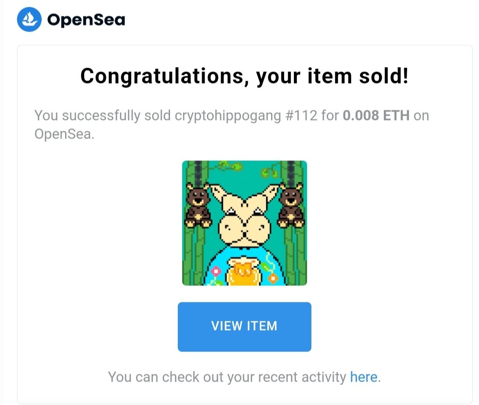 Sold ✨
Thank you very much my friend <a href="/desert_moss/">Richard</a> and heartily welcome to our #cryptohippogang 💕
I am very happy to be in your collection🧡
Friends, follow <a href="/desert_moss/">Richard</a> an amazing person ✨
... 
Only 2 hippos remaining for sold out☺
Let's goo 🚀🚀
opensea.io/collection/cry…