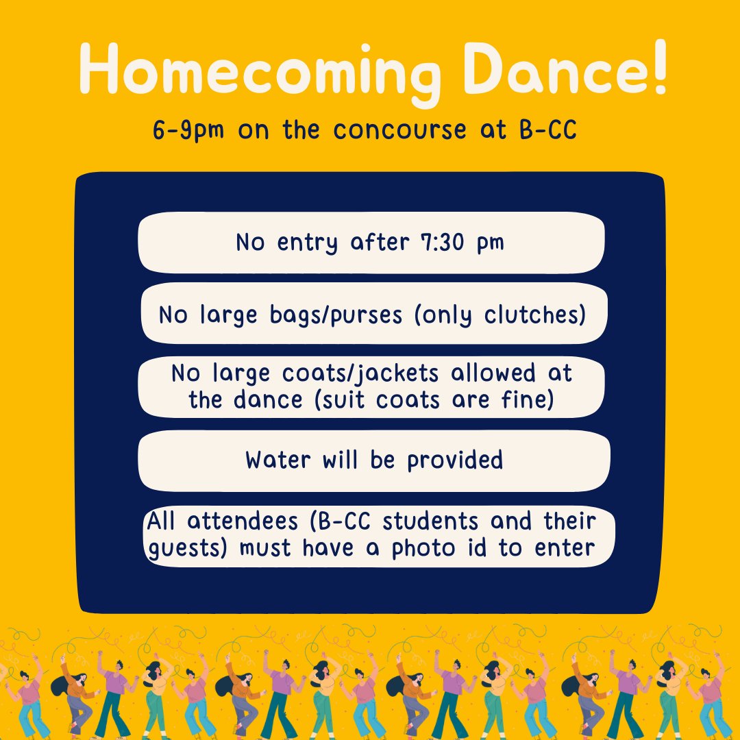 OfficialBCCHS's tweet image. A few reminders for the Homecoming Dance this Saturday @schoolwidebcc @bccsga24 @bccsga2025 @bccsga23 @bccsga2026