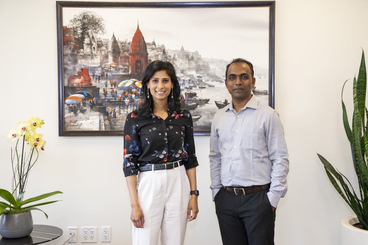 GitaGopinath's tweet photo. It was very nice to meet @ranjitdisale, winner of the Global Teacher's Prize.  His dedication to girls education and propagating peace through education is inspiring. https://t.co/stOHpD17TL