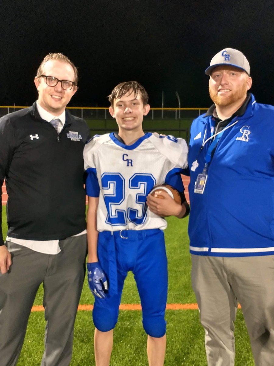 The #mycrcs modified football team had a tough loss to a very tough Attica team tonight. However, this kid made an awesome play by intercepting a pass and returning it 50+ yards for a TD!