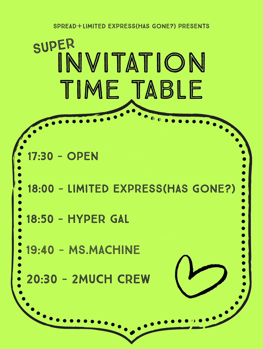 HxDxT's tweet photo. Limited Express (has gone?)、HYPER GAL、Ms.Machine、2MUCH CREWというナイスなイベントに向けてBGMを選曲しています。それぞれのライブを想像しつつ、"カレーによく合う福神漬け" みたいなBGMを目指して、うっすらと意味合いを込めつつ、ゆるっと流せる感じにしました〜 https://t.co/k1TKeVyan5