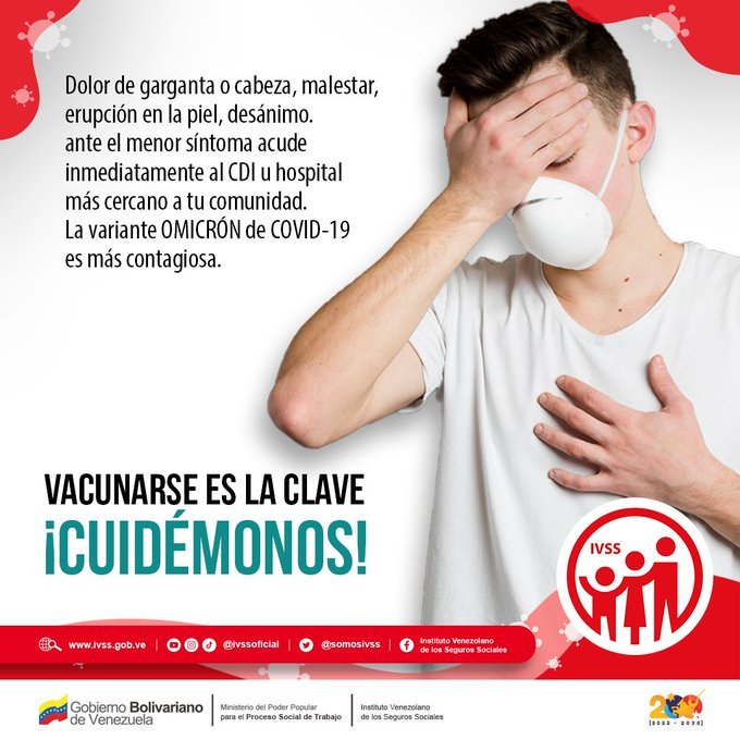 El virus no se ha ido, si presentas algún síntoma relacionado con el #Covid19, no dudes en asistir al centro de salud más cercano.
 ¡Cuida tu salud y la de los tuyos!

#JuntosPorCadaLatido 
<a href="/MagaGutierrezV/">Magaly Gutiérrez Viña</a>
<a href="/NicolasMaduro/">Nicolás Maduro</a>
