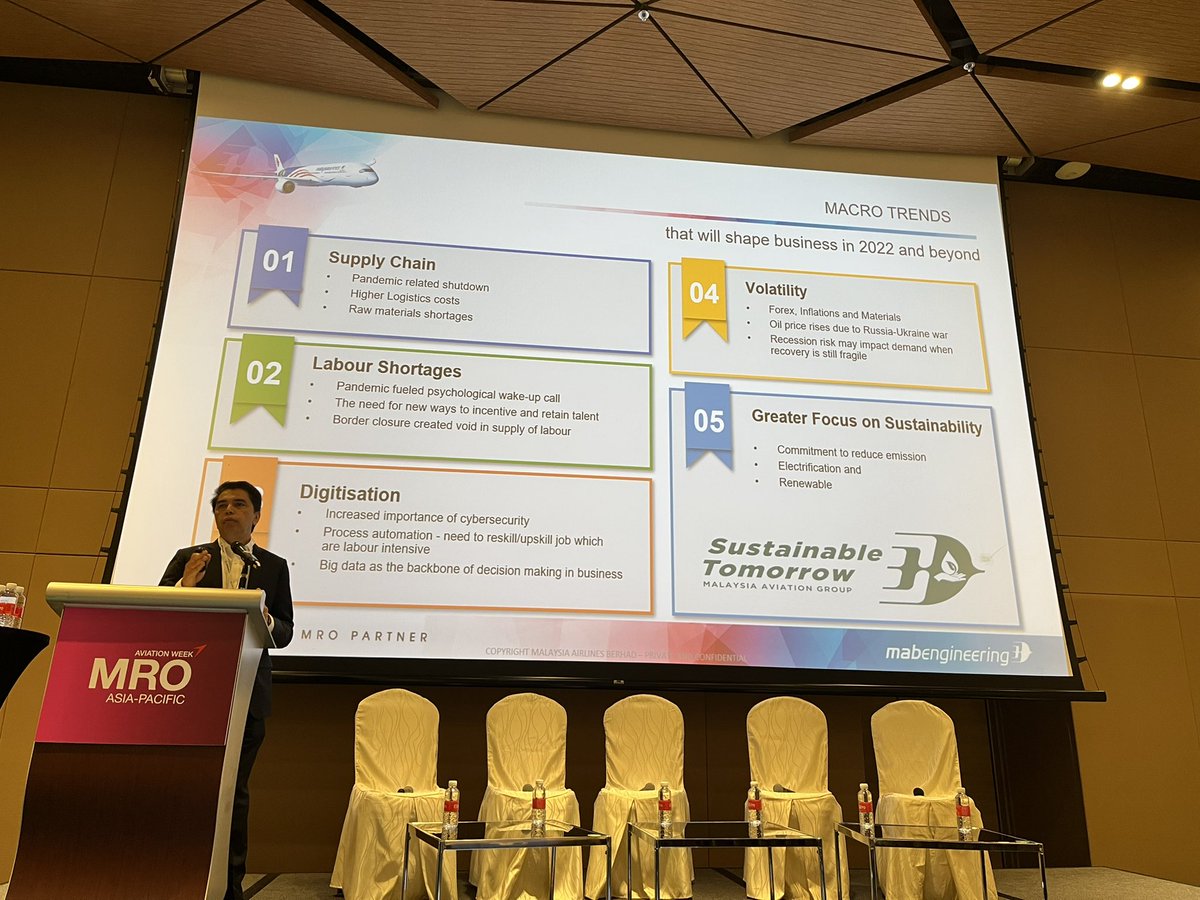James Pozzi (@avweekjames) on Twitter photo Day two of #MROAP opens with Eke Nazri of <a href="/MAS/">Malaysia Airlines</a> engineering & maintenance division. He’s seeing rising costs but emphasises company’s focus on digitalisation. Day two of #MROAP opens with Eke Nazri of <a href="/MAS/">Malaysia Airlines</a> engineering & maintenance division. He’s seeing rising costs but emphasises company’s focus on digitalisation.