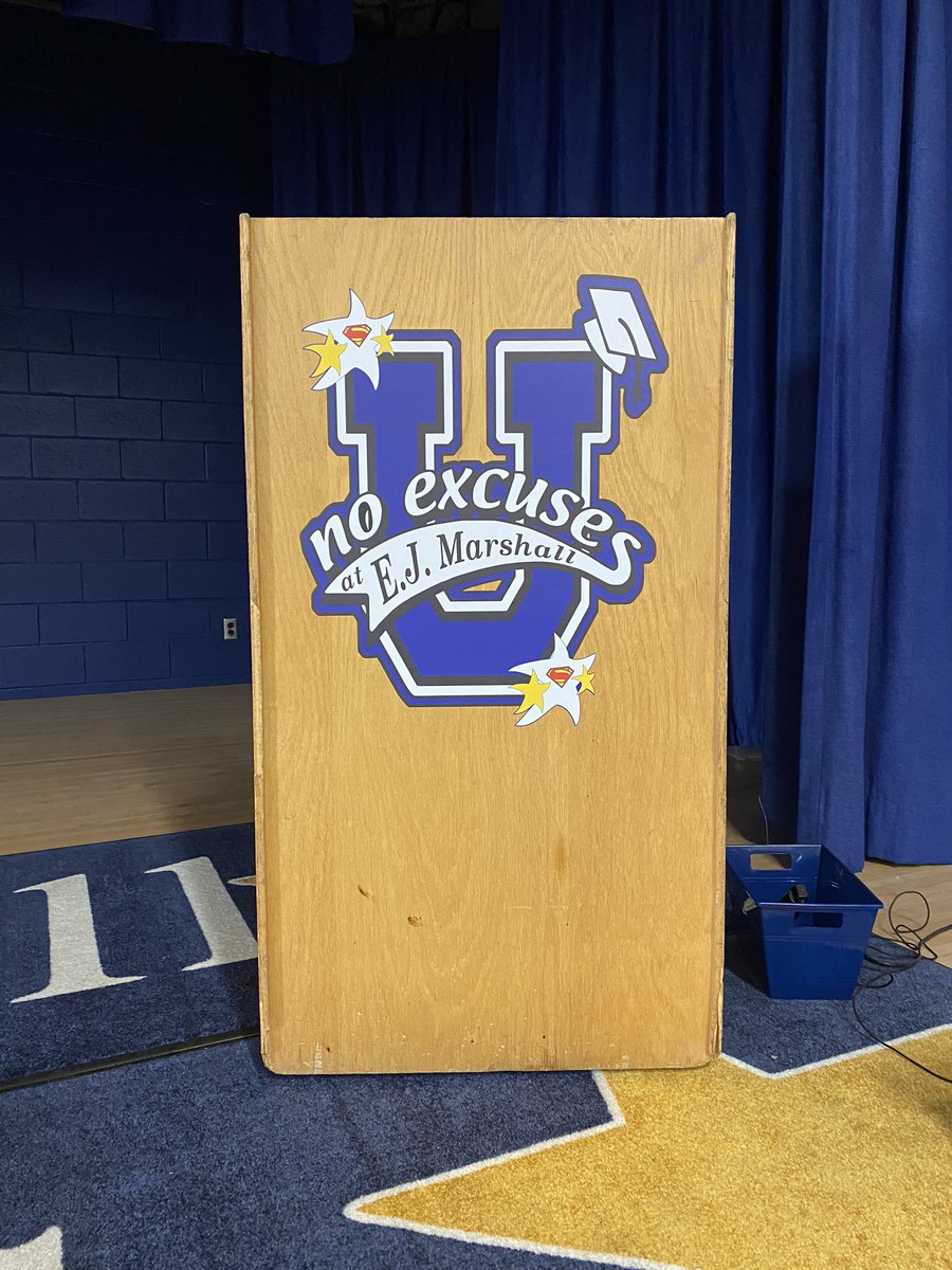 JoshRegerAP's tweet image. Had to add a little flavor to our old Marshall wooden podium! Shout out to CVUSD Print Center for the great NEU decal they made for us!!