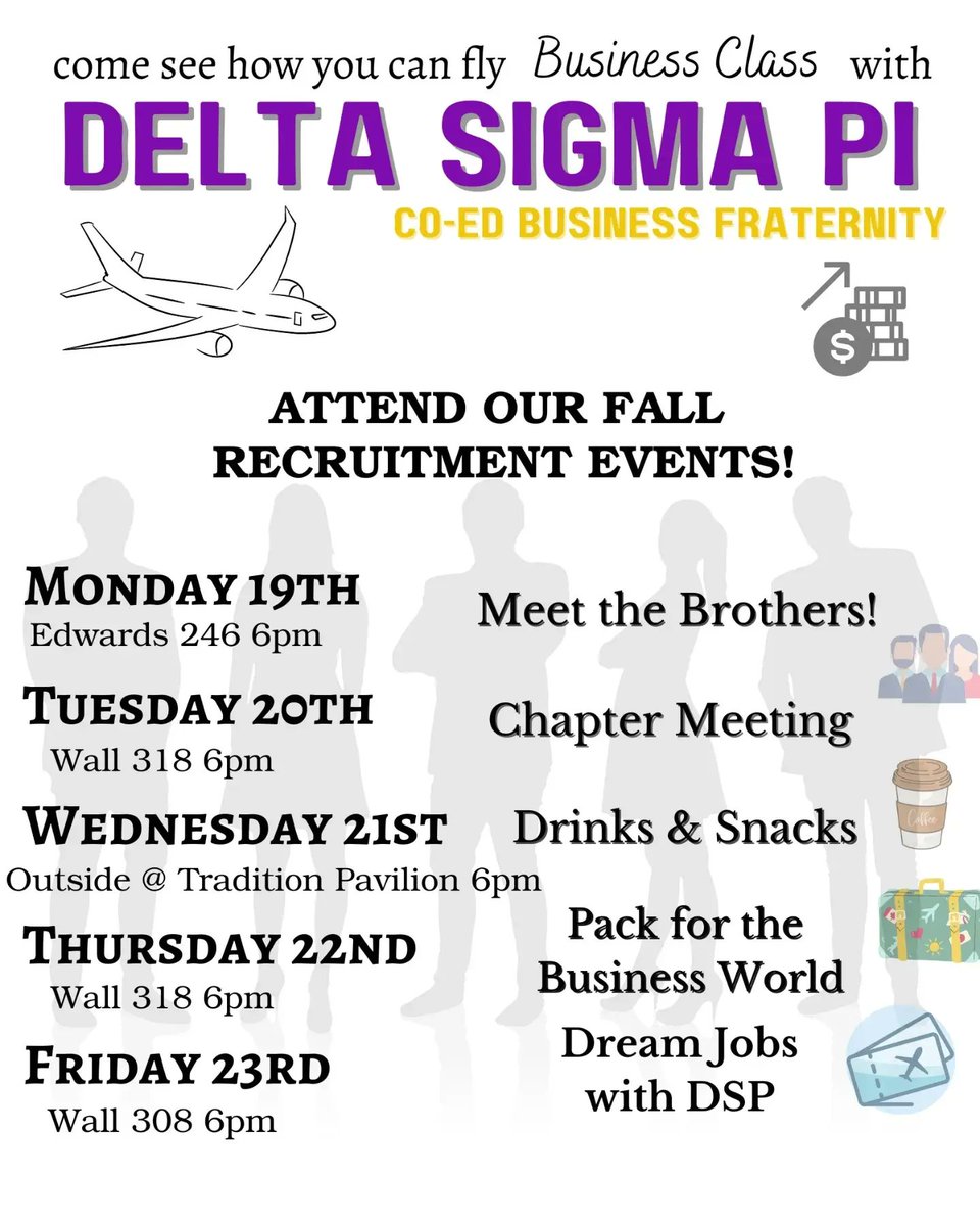 Stop by the Tradition Pavillion this Wednesday at 6pm for some snacks and fun!

#dsp #deltasigmapi #ccu #CCUSoon #CoastalCarolinaUniversity #coastalCarolina #wallcollege #wallcollegeofbusiness