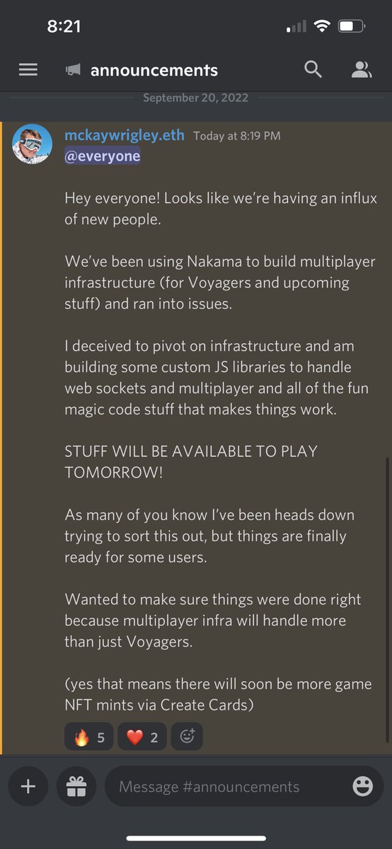 Quick update via Discord!