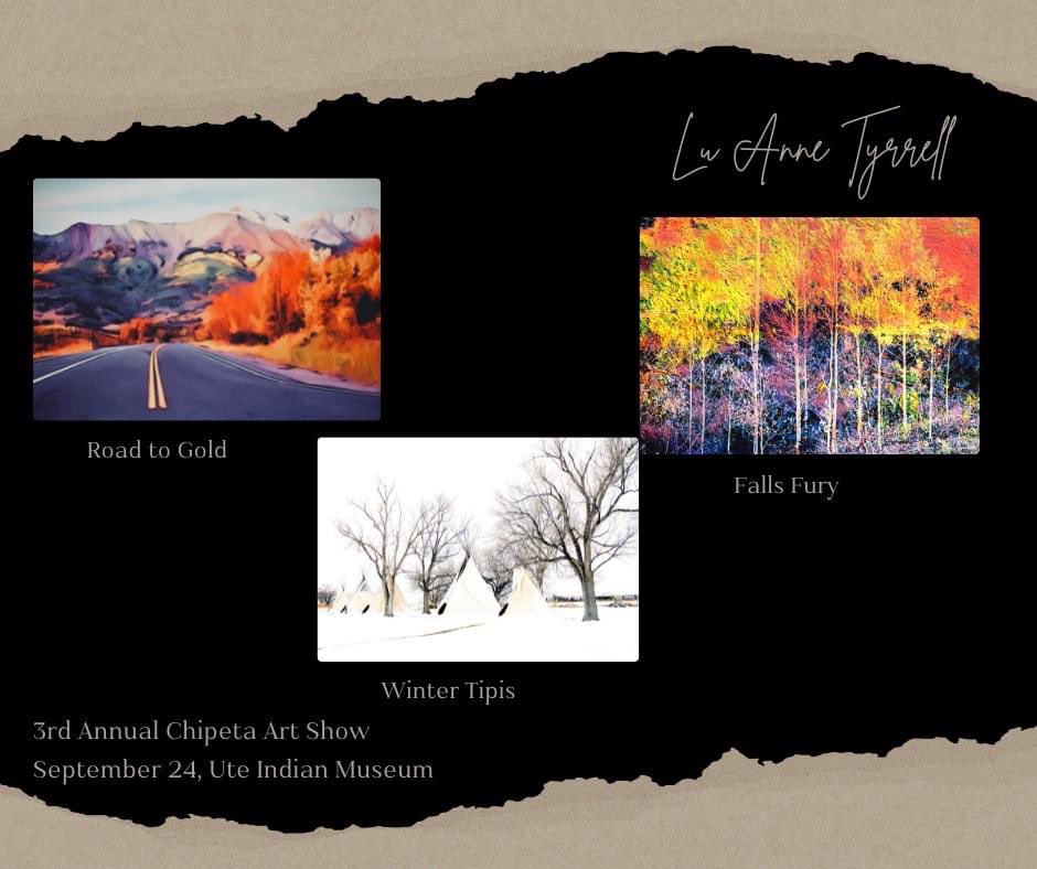Proud to showcase these 6 pieces during the 9/24 3rd Annual Chipeta Art Show-Ute Indian Museum, Montrose, CO. Support local art.
<a href="/Montrose_County/">Montrose County</a> <a href="/visitmontrose/">Visit Montrose</a> <a href="/Colorado/">Visit Colorado</a> <a href="/HistoryColorado/">History Colorado</a> <a href="/9NEWS/">9NEWS Denver</a> <a href="/cooutdoorsco/">coloradooutdoorsco</a> <a href="/montrosepress/">Montrose Daily Press</a>