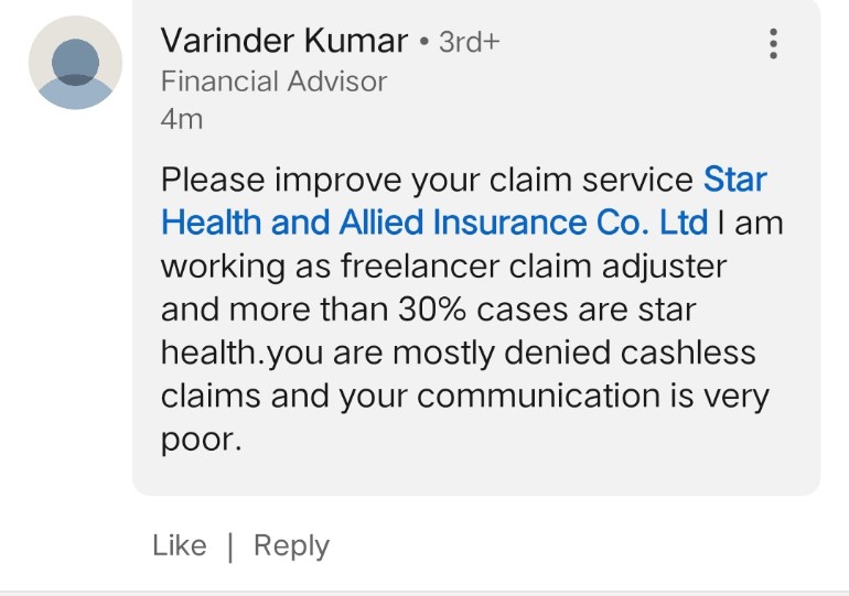You can See everyone is having their own experience with <a href="/StarHealthIns/">Star Health And Allied Insurance</a> <a href="/mann00379/">Mr.Randhawa</a> <a href="/VinodDh78735725/">Vinod Dhiman</a> <a href="/SanjeevAkeel/">Sanjeev Akeel</a>
