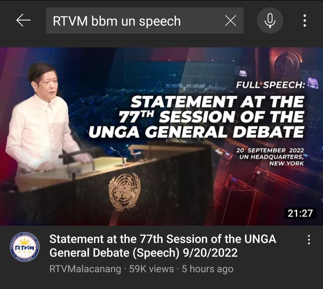Wala raw nanood (maging sa online) sa UN General Assembly speech ni PBBM, sabi ng mga dilawan?

Teka, tignan n'yo nga itong UN speech ni Noynoy: 640 views after 11 years, from same RTVM channel sa Youtube. Salamat, dumagdag pa ako kasi 639 lang yan kanina.

Kay PBBM, lampas 59k.