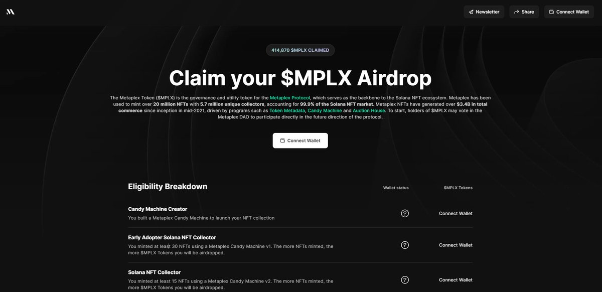 Did you claim your $MPLX Airdrop? Metaplex DAO is live as well for the first vote! Check it out here: dao.metaplex.com #SolanaNFTs #Metaplex
