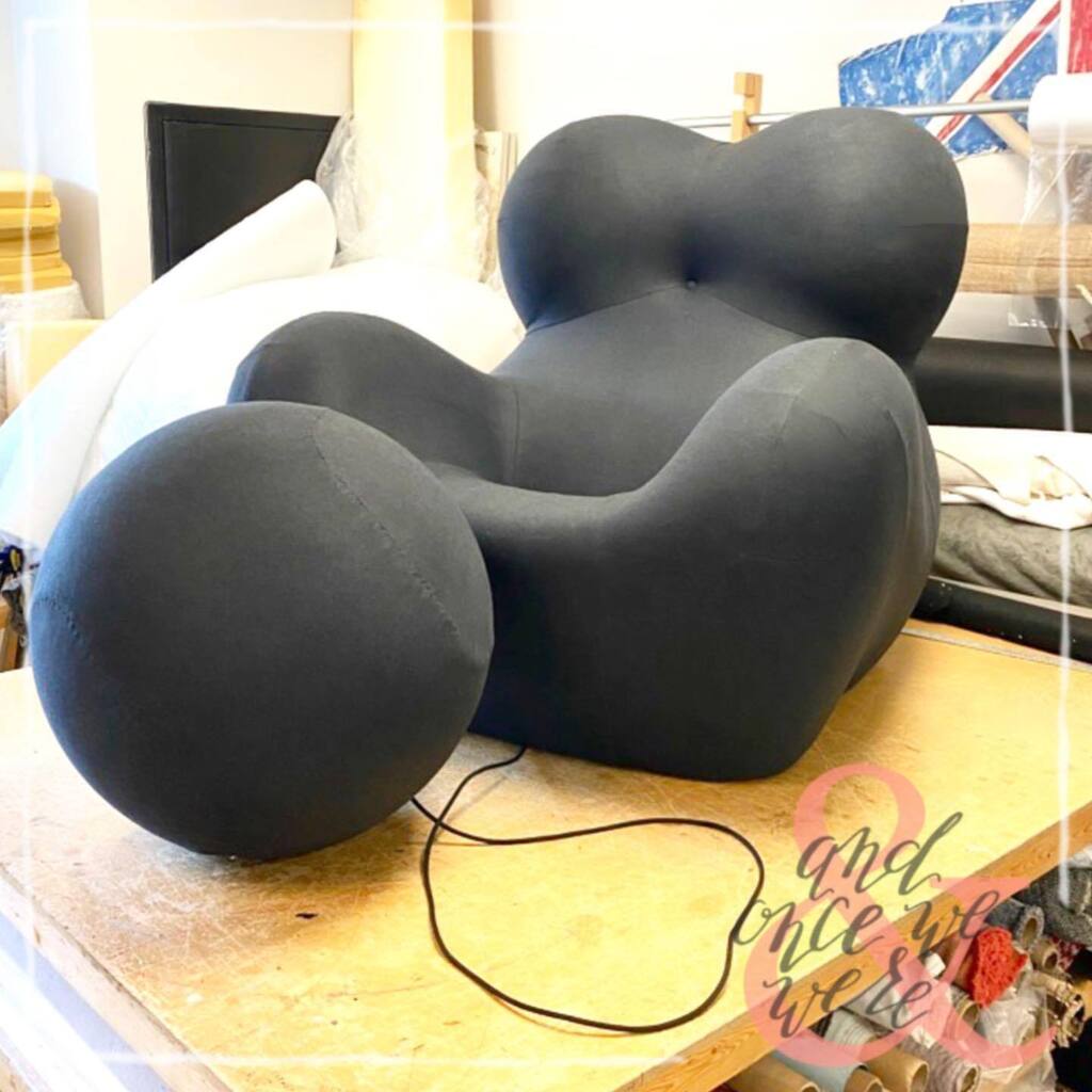 By far, one of the hardest chairs I have ever reupholstered. The #up5_6 by #gaetanopesce has a long and interesting history, launched in 1969. Originally upholstered in a stretchy jersey, we opted for a more durable faux wool texture this time around. <a href="/j/">j</a>… instagr.am/p/CiwJmYTN9xs/
