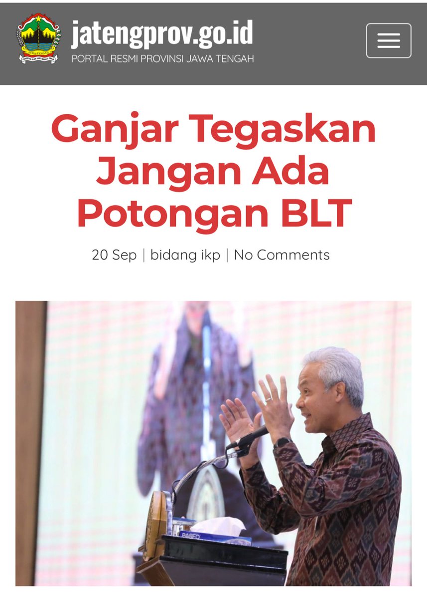 __RismaWidiono_'s tweet photo. Gubernur @ganjarpranowo kembali menegaskan kepada seluruh aparatur pemerintahan sampai tingkat desa, untuk tidak memotong bantuan langsung tunai (BLT) dengan alasan apa pun. Dan meminta agar polisi menindak tegas jika menemukan kasus pemotongan dana BLT.
https://t.co/0cd5ECMUwh https://t.co/iyrUXoz4uC