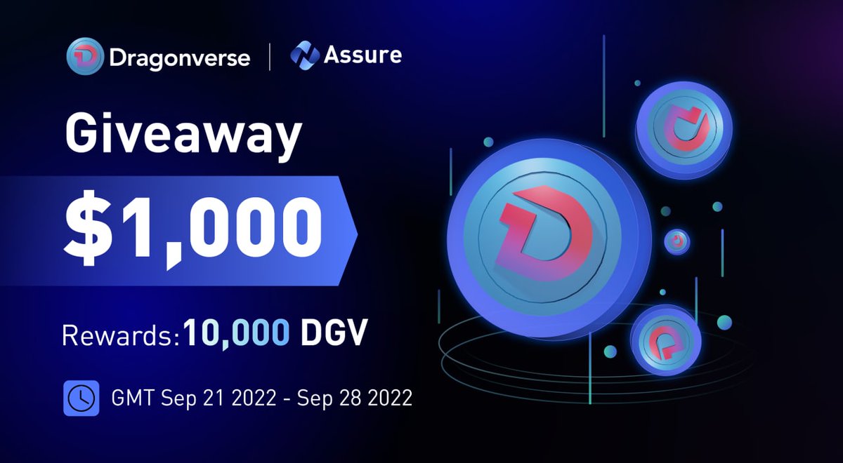 📣#AssureJointAirdrop 
😎#Assure &amp; @DragonverseP2E Giveaway
🏆$1,000 #Giveaway  (10,000 $DGV / 200 winners)
⏰Sep 21 -Sep 28, 2022, UTC

💥Join Now
✅Follow <a href="/Assure_pro/">AScoin Wallet</a> &amp; @DragonverseP2E 
✅Fill &amp; Join docs.google.com/forms/d/1I-jne…
✅RT + @ 3 

#cryptocurrency #airdrop