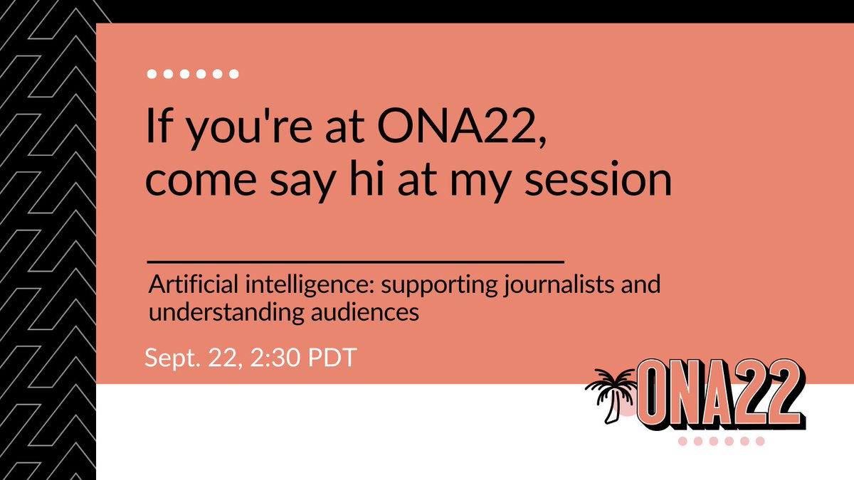 DaliaMHashim's tweet photo. In LA for #ONA22 

Really excited to meet folks in person and chat about the use of AI tools in newsrooms. 

Happy to chat/meet while I'm here! 

I'll also be speaking on a panel on Thursday with @Matt_MacVey @ErnestKung and @poulsont https://t.co/OjtUomVWoG