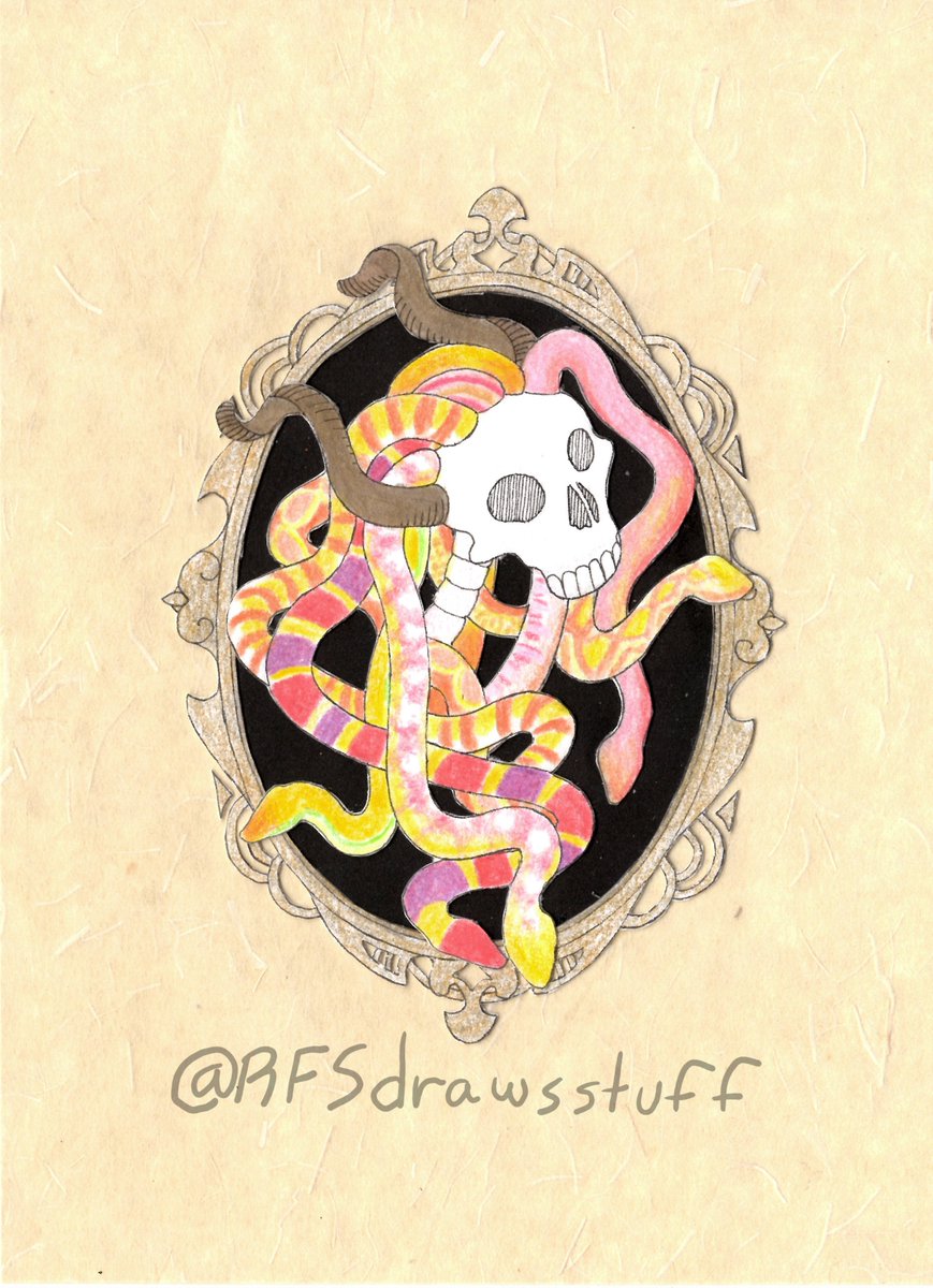 RFSdrawsstuff's tweet photo. Colored pencil and collage, 5"x 7". 

Available for sale.
#coloredpencil #collage #collageart #art #artwork #skull #snake https://t.co/l3M693ZNtb