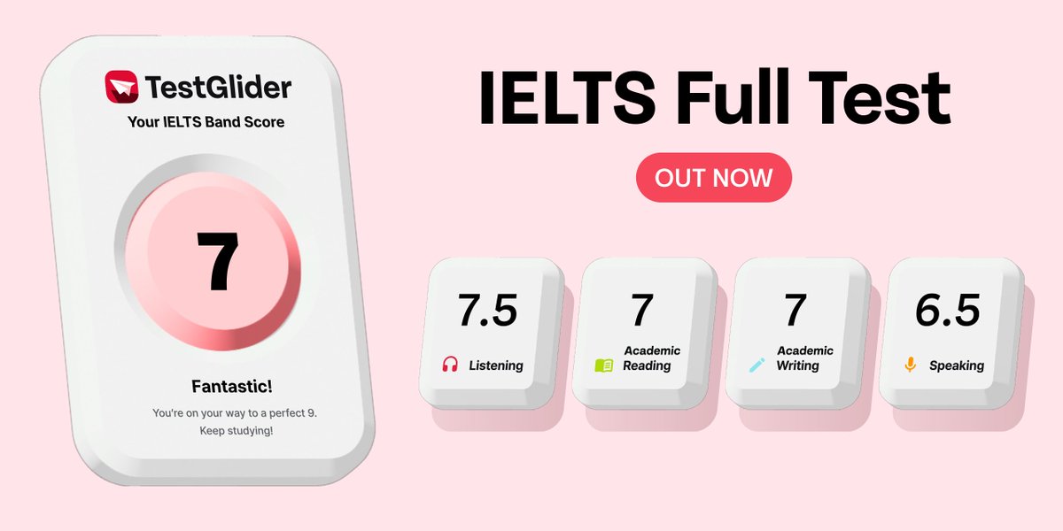 test_glider's tweet photo. Curious about your IELTS band score? 📊
TestGlider’s got you covered.
Check your total band score with a free practice test:
https://t.co/aw2fPy7OOP
#TestGlider #IELTS #IELTSScore #IELTSgrading #IELTSbandscore9 #IELTSSpeaking #SpeakingMockTest #BetaTesting https://t.co/6kxitaGOYQ