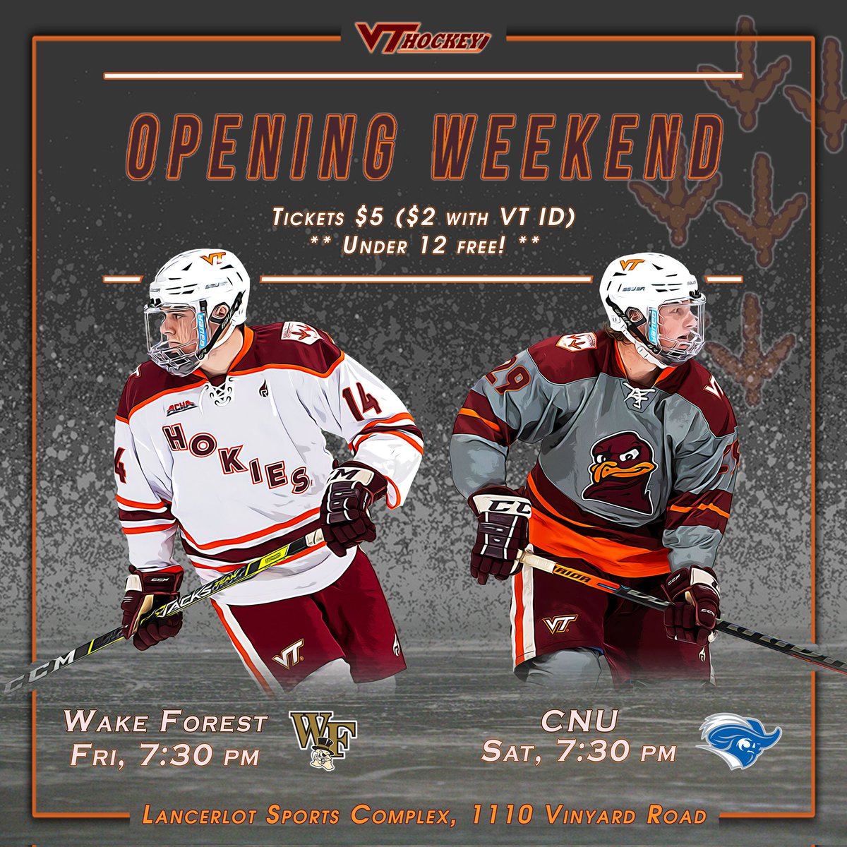 VTicehockey's tweet photo. 🚨 Home Opening Weekend 🚨
It's GO time!  Come join us this Friday and Saturday night at the Lot as we kick off the season with 2 at our home barn!!
#vt #vthockey #acchl #achamensd2 #gokies🏒 https://t.co/zdGUiiaVob