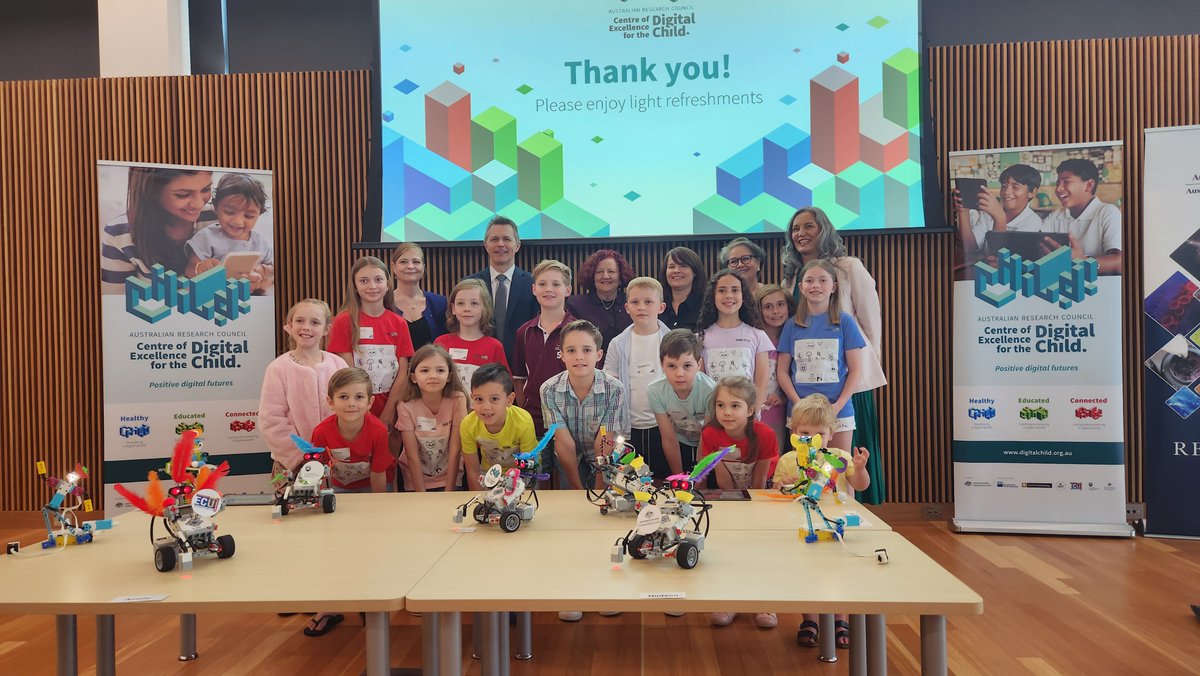 Thank you <a href="/JasonClareMP/">Jason Clare MP</a> for officially launching <a href="/digitalchildau/">ARC Centre of Excellence for the Digital Child</a> today with our <a href="/LEGO_Group/">LEGO</a> robots &amp; digital children! Thank you also to Julie Inman Grant <a href="/eSafetyOffice/">eSafety Commissioner</a>, <a href="/QUT/">QUT</a> VC @MargaretSheil , <a href="/arc_gov_au/">Australian Research Council</a> CEO Judi Zielke &amp; Director <a href="/SusanDanby/">Susan Danby</a>  for your inspired speeches 🎉