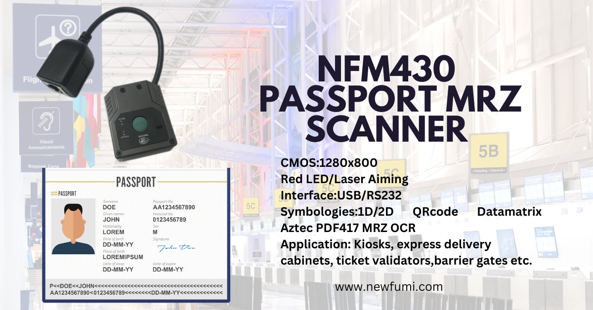 Read MRZ OCR passport and ID cards IR/Light Triggers·Auto Scanning Plug & Play, no need any Driver Compact, easy to be embedded for all kiosk solutions
#MRZ #OCR #PASSPORT #IDCARDS #SCANNER #BARCODE #KIOSK #PASSPORTSCANNER #IDSCANNER #QRCODE #MRZSCANNER #PASSPORTREADER