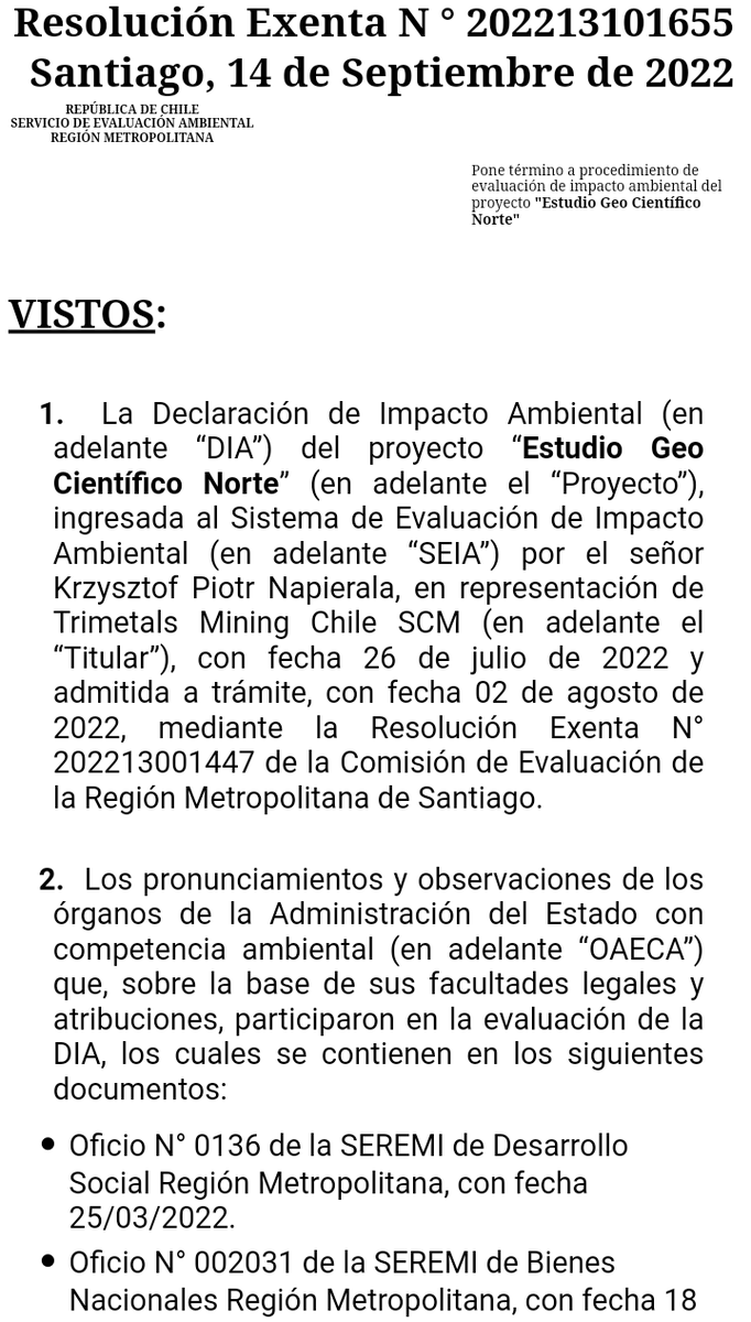 JuanAndrsCcere4's tweet photo. Alivio para @cajondelmaipo,la DIA presentada x TriMetals Mining asociada a @WorldCopperLtd y @Wealthminerals x el proy. de sondaje minero llamado Estudio GeoCientífico Norte,"Escalones4" el SEIA la rechaza,pues No Califica para continuar su evaluación.@ChileAmbiental @olca_chile https://t.co/Uogp3jwumB