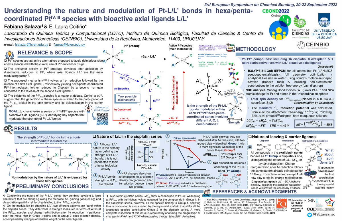 fabianam_sc's tweet photo. Hello everyone! It's a pleasure to present our ork at the 3rd European Symposium on Chemical Bonding CBON2022. Questions are welcome!😀
@CBOND2022online @lcoitino @FcienUdelar @QuimicaUruguay @CapPosgrados @Pedeciba  @ceinbio  #CBOND2022posterp https://t.co/y3zci5AA92